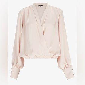 NWT Express blush pink draped front blouse top with embellished cuff